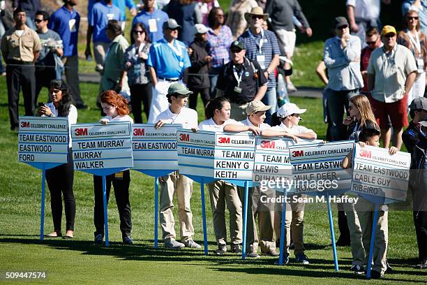 Standard bearers stand on the 17th fairway during the 3M Celebrity Challenge prior to the AT&T Pebble Beach National Pro-Am at Pebble Beach Golf...