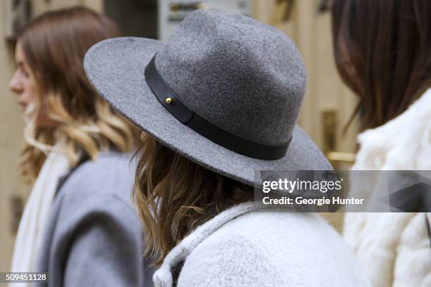 Lisa Dengler seen at The Apartment by The Line outside the Protagonist presentation wearing Won Hundred light grey full length coat and Lack Of Color...