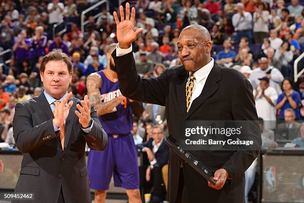 Former Phoenix Suns player Walter Davis, is presented an award from the Phoenix Suns and the Black Chamber of Arizona in celebration of Black History...