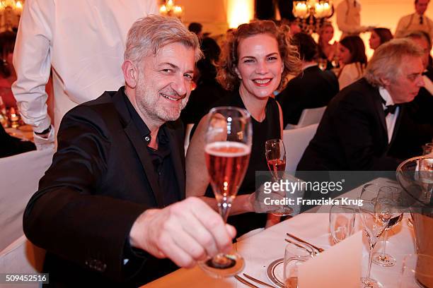 Dominic Raacke and Alexandra Rohleder attend the Moet & Chandon Grand Scores 2016 at Hotel De Rome on February 6, 2016 in Berlin, Germany.