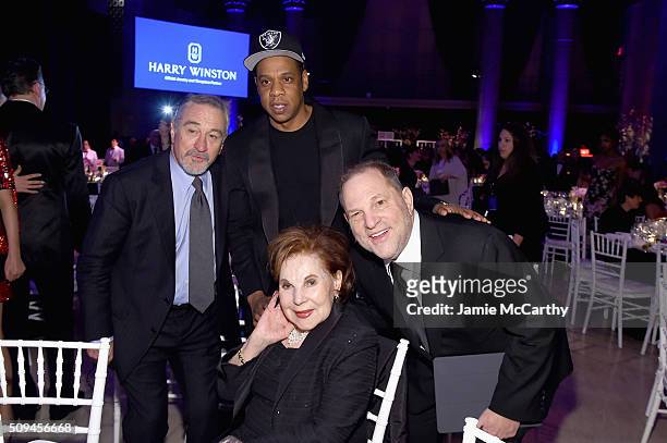 Robert De Niro, Jay Z, Harvey Weinstein and Miriam Weinstein attend the 2016 amfAR New York Gala at Cipriani Wall Street on February 10, 2016 in New...