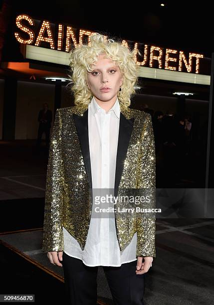 Recording artist Lady Gaga, in Saint Laurent by Hedi Slimane, attends Saint Laurent at the Palladium on February 10, 2016 in Los Angeles, California...