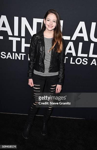 Actress Mackenzie Foy attends the Saint Laurent show at The Hollywood Palladium on February 10, 2016 in Los Angeles, California.