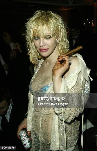 American singer Courtney Love attends the Fundraiser After Party after the "Grand Concert" for the Old Vic Theatre on February 5, 2003 in Old...