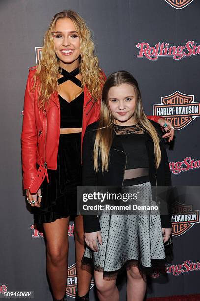 Lennon Stella and Maisy Stella attend Harley-Davidson Celebrates Black Label Collection With Rolling Stone at Harley-Davidson of New York City on...