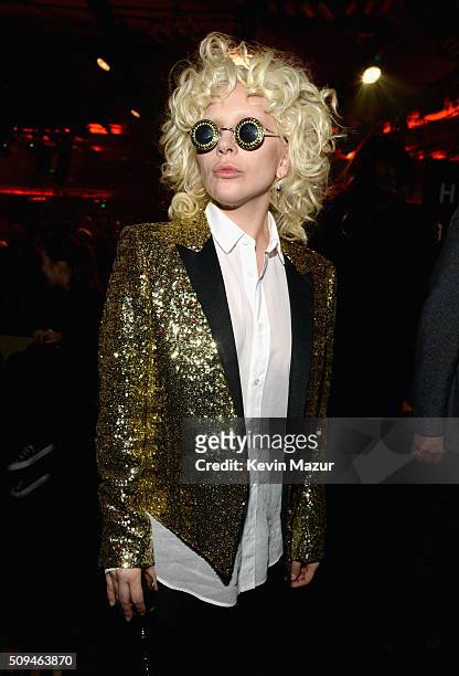 Recording Artist Lady Gaga in Saint Laurent by Hedi Slimane, attends Saint Laurent at the Palladium on February 10, 2016 in Los Angeles, California...