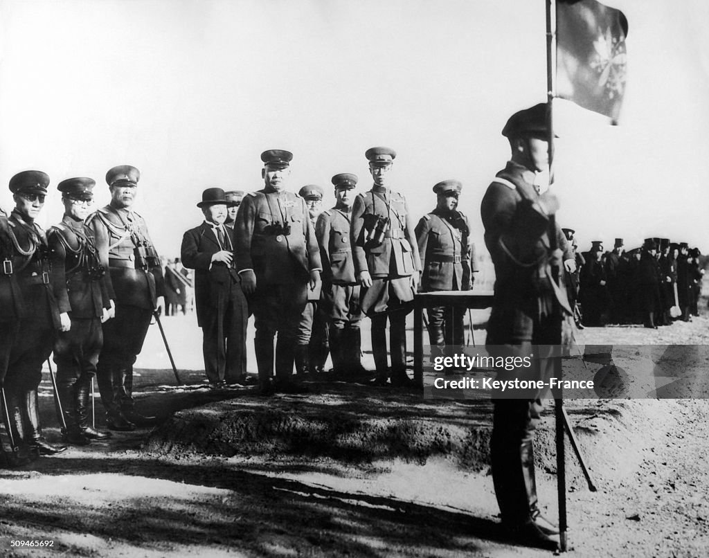 Emperor Pu-Yi Of Mandchukuo Reviewing The Troops