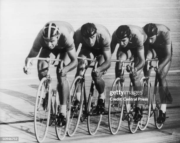 The Italian cycling team, consisting of Franco Testa, Mario Vallotto, Luigi Arienti and Mario Vigna, in action during the Rome Olympics, 28th August...