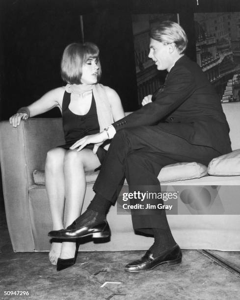 Pauline Boty and James Fox rehearse a scene from the play 'Afternoon Men', the day before it opens at the New Arts Theatre, 20th August 1963. The...