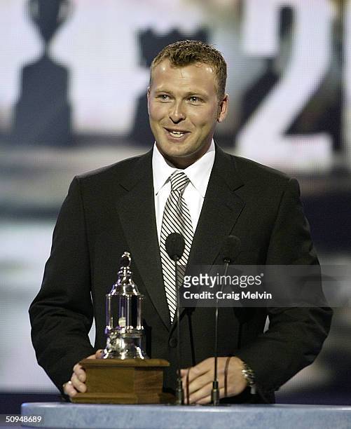 Martin Brodeur of the New Jersey Devils winner of the Lady Byng Trophy, awarded annually to the player judged to have exhibited the best type of...