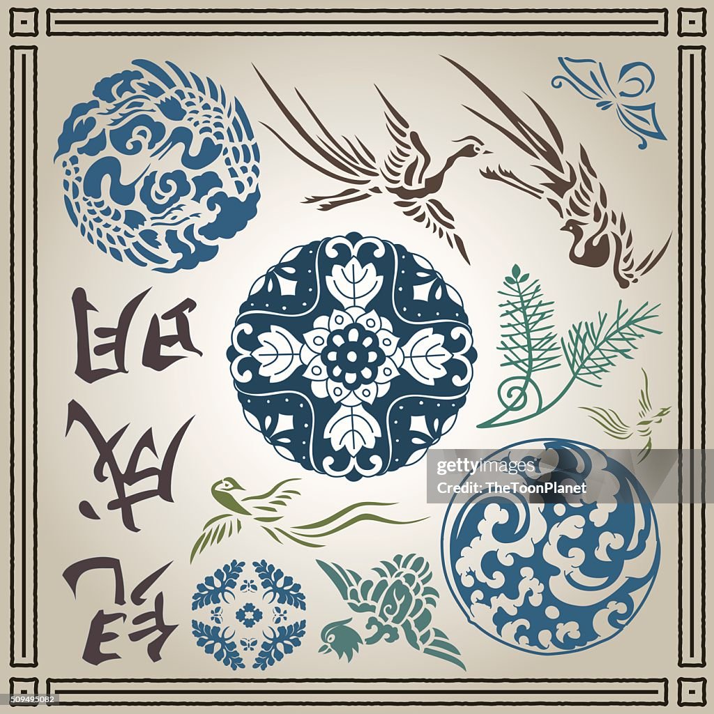 Chinese and japanese vector ornament set