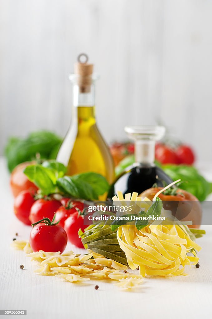 Italian pasta, tomato, basil, oil and vinegar