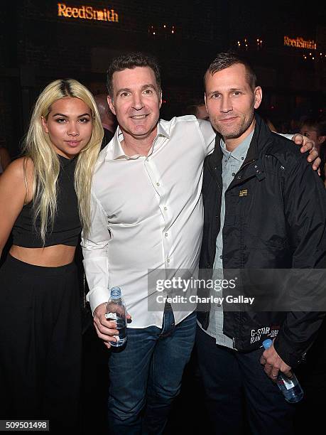 Hayley Kiyoko, Reed Smith's Ed Shapiro and DJ Kaskade attend the Reed Smith GRAMMY Party at The Sayers Club on February 10, 2016 in Hollywood,...