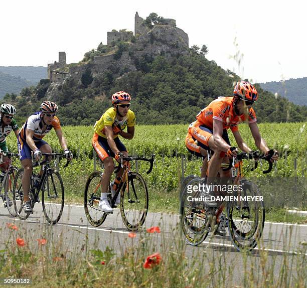 Yellow and blue jersey Spanish Iban Mayo rides during the fifth stage of the "56th Criterium du Dauphine Libere", between Bollene and Sisteron, 11...