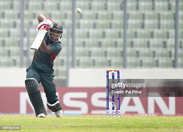 Mohammad Saifuddin of Bangladesh U19 bats during the ICC U 19 World Cup Semi-Final match between Bangladesh and West Indies on February 11, 2016 in...