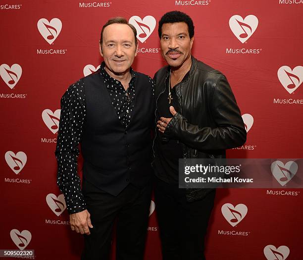 Actor Kevin Spacey and musician Lionel Richie attend The 58th GRAMMY Awards - Arts & Ideas: An Evening With Lionel Richie at Wallis Annenberg Center...