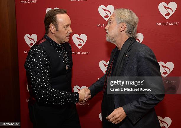 Actor Kevin Spacey and National Academy of Recording Arts and Sciences President Neil Portnow attend The 58th GRAMMY Awards - Arts & Ideas: An...