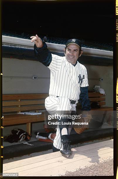 Catcher Yogi Berra of the New York Yankees poses for a portrait circa 1955. Berra played for the Yankees from 1946-1963.