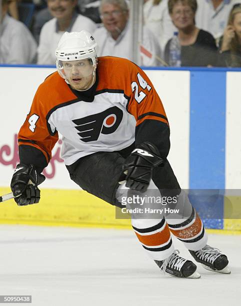 Right wing Sami Kapanen of the Philadelphia Flyers skates on the ice in Game one of the NHL Eastern Conference Finals against the Tampa Bay Lightning...