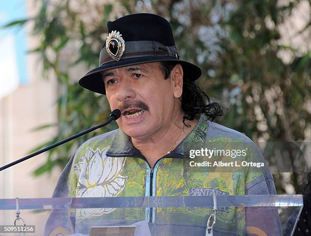 Musician Carlos Santana at the Mana star ceremony on The Hollywood Walk of Fame held on February 10, 2016 in Hollywood, California.