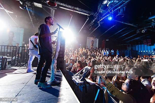 Singer/songwriter Miguel performs onstage as MasterCard and Billboard present The Chainsmokers and Miguel live in concert at Create on February 10,...