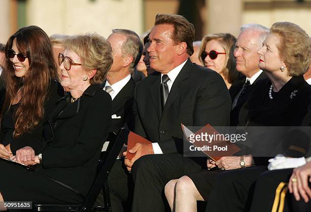 Patti Davis, former first lady Nancy Reagan, Maria Shriver, California Governor Arnold Schwarzenegger and former British Prime Minister Margaret...