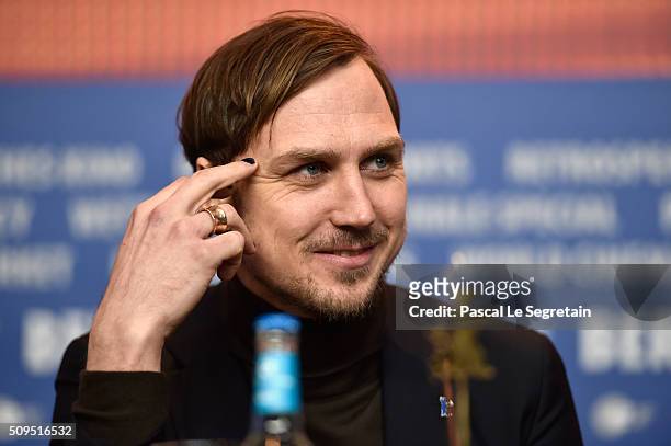 Lars Eidinger attends the International Jury press conference during the 66th Berlinale International Film Festival Berlin at Grand Hyatt Hotel on...