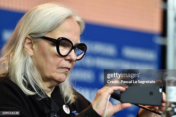 Brigitte Lacombe attends the International Jury press conference during the 66th Berlinale International Film Festival Berlin at Grand Hyatt Hotel on...