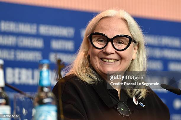 Brigitte Lacombe attends the International Jury press conference during the 66th Berlinale International Film Festival Berlin at Grand Hyatt Hotel on...