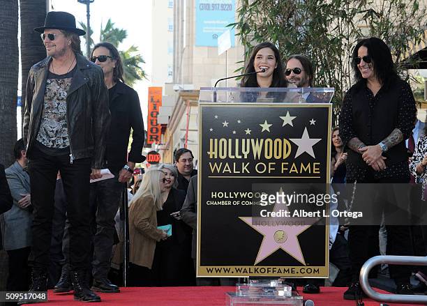 Actress America Ferrera with Mana at the Mana Star ceremony on The Hollywood Walk of Fame held on February 10, 2016 in Hollywood, California.