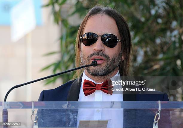 Musician Sergio Vallín at the Mana Star ceremony on The Hollywood Walk of Fame held on February 10, 2016 in Hollywood, California.