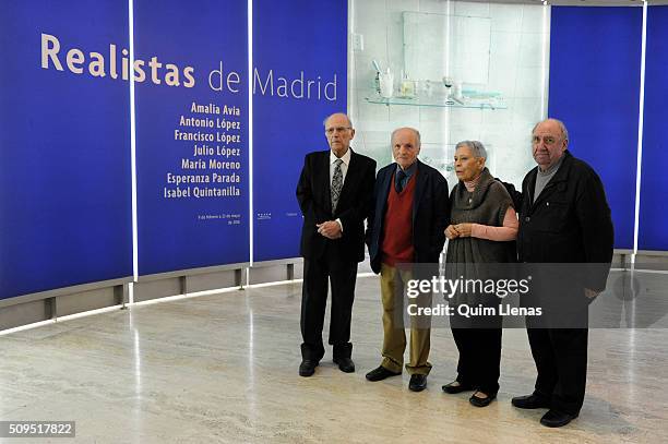 Spanish artists Julio Lopez, Antonio Lopez, Isabel Quintanilla and Francisco Lopez pose for a photo shoot before the press opening of the exhibition...