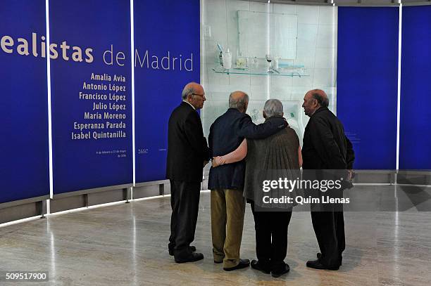 Spanish artists Julio Lopez, Antonio Lopez, Isabel Quintanilla and Francisco Lopez pose for a photo shoot before the press opening of the exhibition...