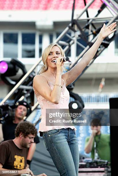Kristyn Osborn of the country music group Shedaisy performs onstage at the 2004 CMA Music Festival June 11, 2004 in Nashville, Tenessee. The four-day...