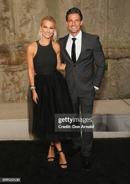 Anna Heinrich and Tim Robards arrive ahead of the Myer AW16 Fashion Launch at Barangaroo Reserve on February 11, 2016 in Sydney, Australia.