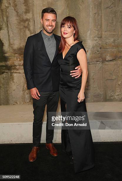 Henry Zalapa and Emma Lung arrive ahead of the Myer AW16 Fashion Launch at Barangaroo Reserve on February 11, 2016 in Sydney, Australia.