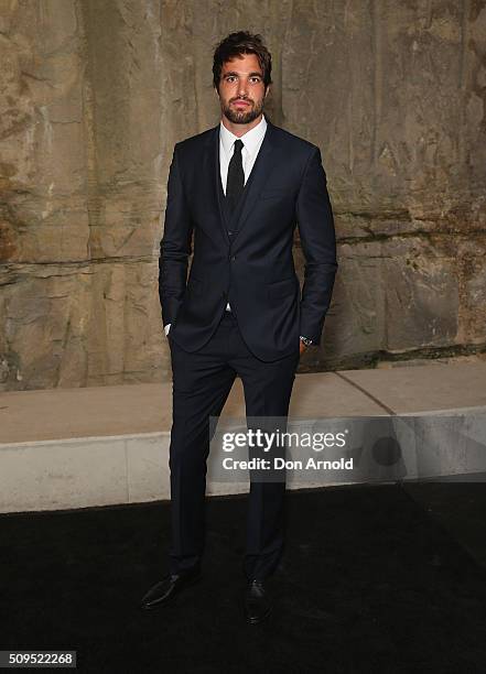 Tom Deryckx arrives ahead of the Myer AW16 Fashion Launch at Barangaroo Reserve on February 11, 2016 in Sydney, Australia.