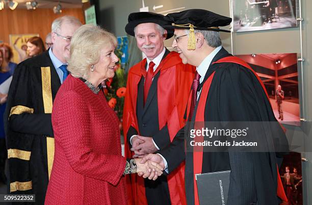 Camilla, Duchess Of Cornwall arrives at the University Of Southampton where she is to be awarded an Honourary Doctorate on February 11, 2016 in...
