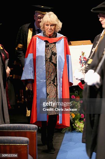 Camilla, Duchess Of Cornwall at the University Of Southampton where she is to be awarded an Honourary Doctorate on February 11, 2016 in Southampton,...