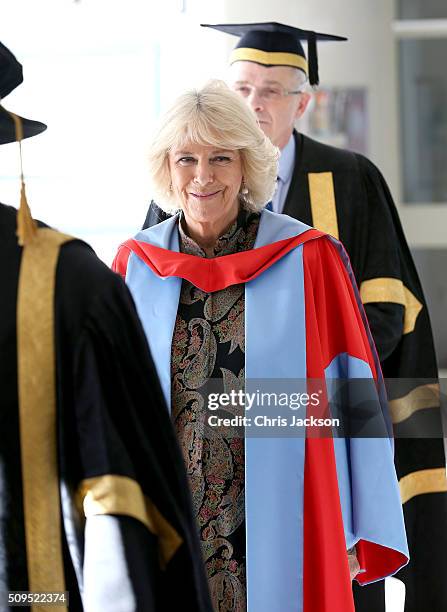 Camilla, Duchess Of Cornwall at the University Of Southampton where she is to be awarded an Honourary Doctorate on February 11, 2016 in Southampton,...