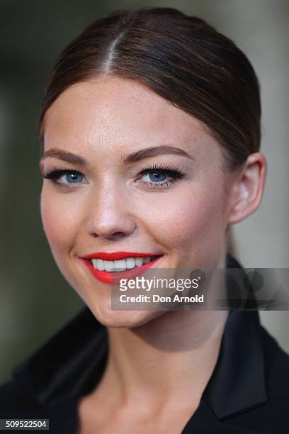 Sam Frost arrives ahead of the Myer AW16 Fashion Launch at Barangaroo Reserve on February 11, 2016 in Sydney, Australia.
