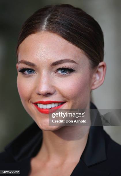 Sam Frost arrives ahead of the Myer AW16 Fashion Launch at Barangaroo Reserve on February 11, 2016 in Sydney, Australia.
