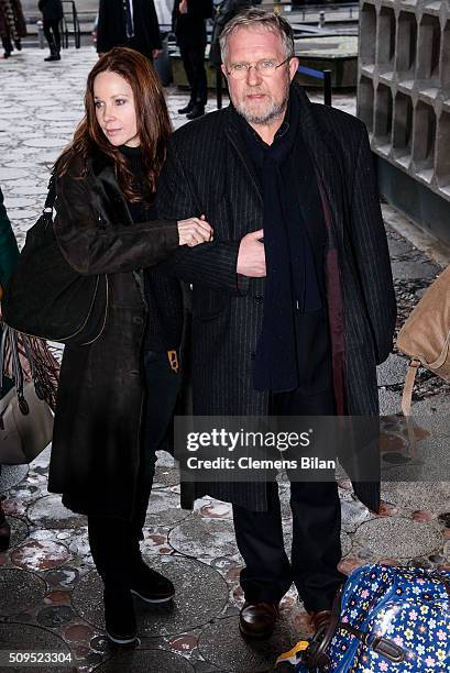 Harald Krassnitzer and Ann-Kathrin Kramer attend the Wolfgang Rademann memorial service on February 11, 2016 in Berlin, Germany.