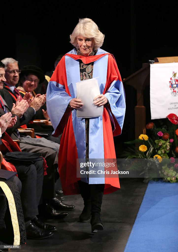 The Duchess Of Cornwall Is Awarded An Honourary Doctorate By The University Of Southampton