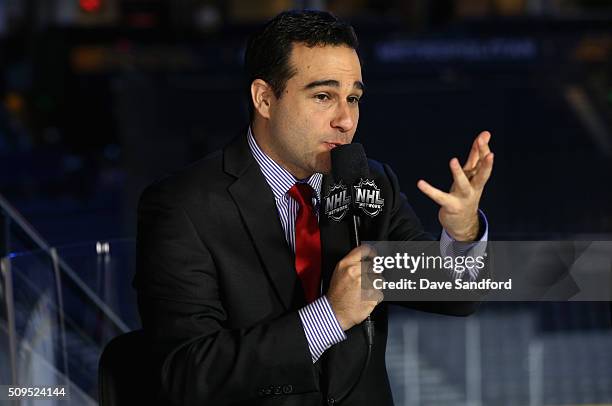 Network panelist Tony Luftman speaks before 2016 Honda NHL All-Star Game at Bridgestone Arena on January 31, 2016 in Nashville, Tennessee.