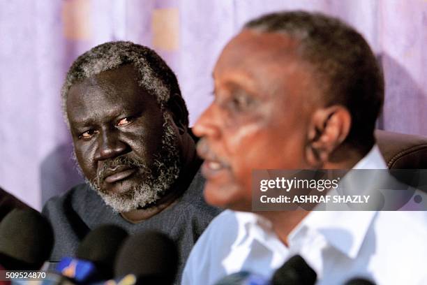 The secretary general of the northern branch of the ex-rebel Sudan People's Liberation Movement , Yasser Arman , speaks during a news conference with...