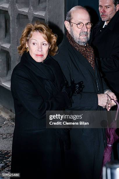 Gaby Dohm and Peter Deutsch attends the Wolfgang Rademann memorial service on February 11, 2016 in Berlin, Germany.