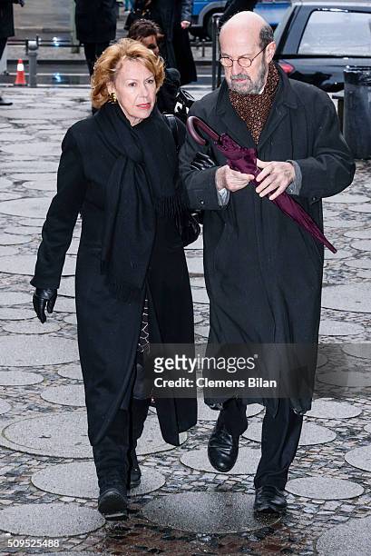 Gaby Dohm and Peter Deutsch attends the Wolfgang Rademann memorial service on February 11, 2016 in Berlin, Germany.