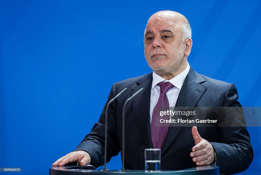 German Chancellor Merkel Meets Prime Minister Of Iraq Haider al-Abadi