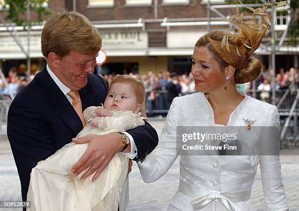 Prince Willem-Alexander, Princess Catharina-Amalia and Princess Maxima of the Netherlands arrive for the Christening of baby girl Catharina-Amalia,...